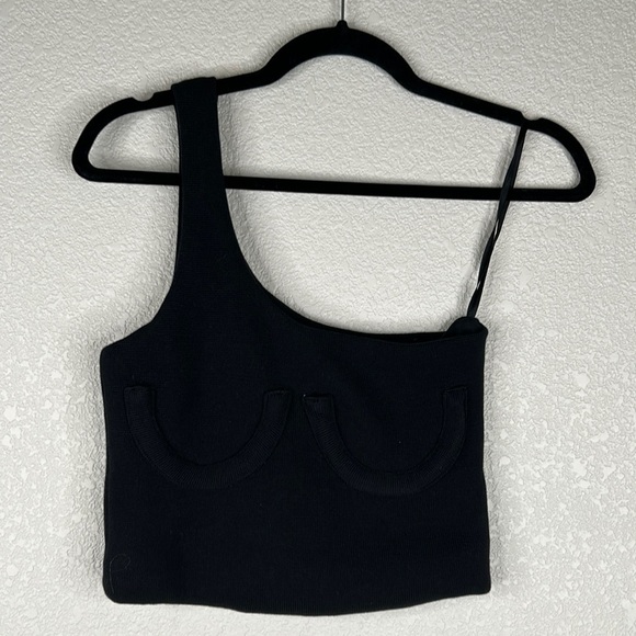 Black One Shoulder Underwire Crop Top Size Small - Picture 2 of 4